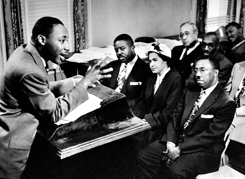 Martin Luther King Jr. outlining the strategy for the Montgomery Bus Boycott.