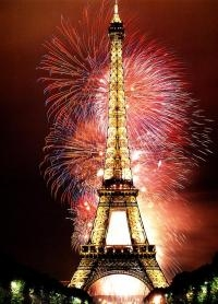Eiffel Tower in Paris celebrating Bastille Day.